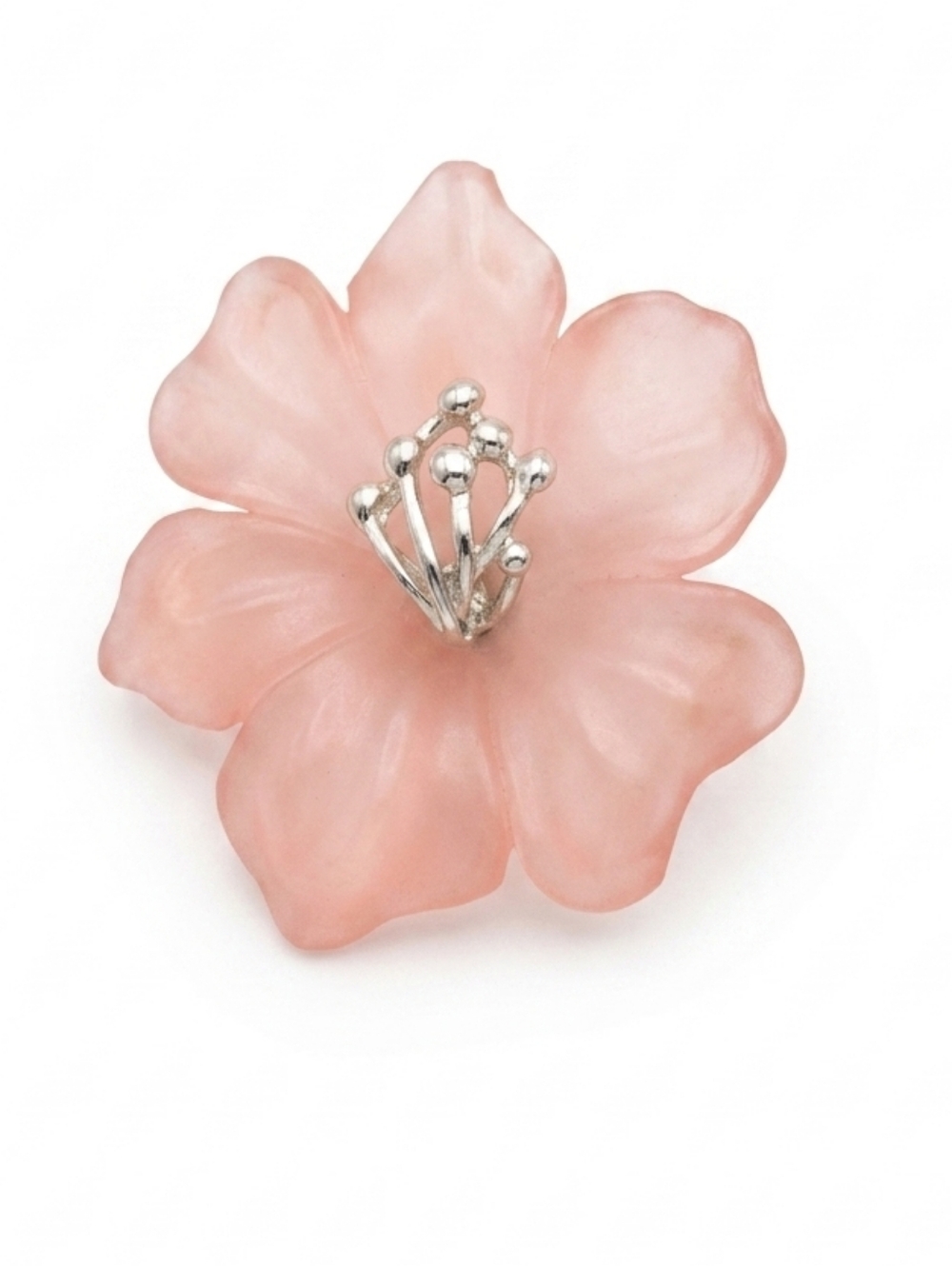Vintage Frosted Pink Resin Flower Brooch with Two-Tone Stamen Center
